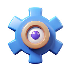 3d rendered gear icon with an eye design on a black background for business and technology