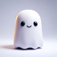 3D cartoon ghost icon with simple shapes and soft lighting, positioned frontally on a white background, featuring a cute and minimalistic design.