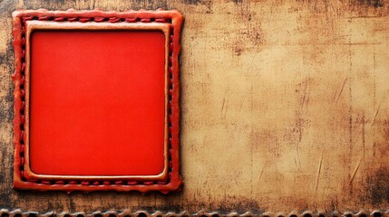 Red Leather Frame on Brown Vintage Background
