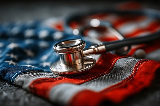 Vibrant stethoscope american flag healthcare concept scene  
