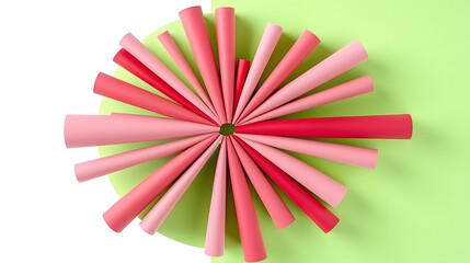 Abstract Pink and Red Paper Cones Circular Design on Green Background