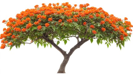 Fototapeta premium Stunning Orange Flowering Tree Isolated on White Background
