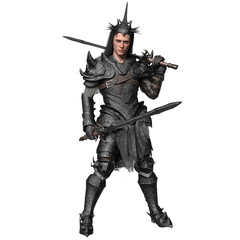 3D rendered male fantasy character with a dark armor isolated on transparent background