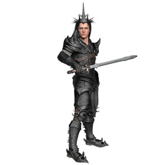 3D rendered male fantasy character with a dark armor isolated on transparent background