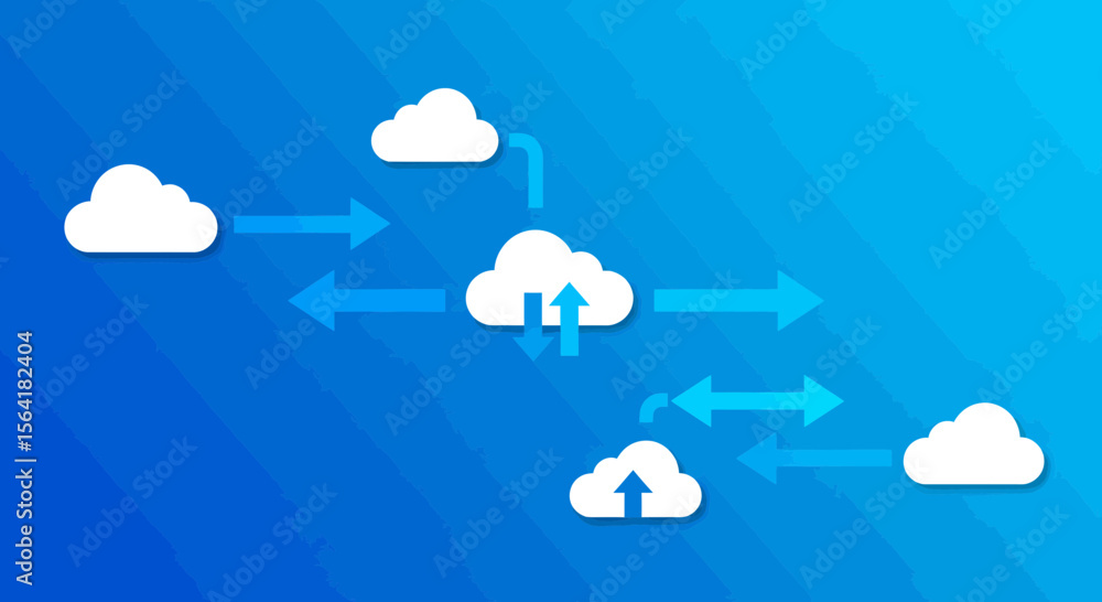 Poster illustration of cloud computing network with data transfer and connectivity concept