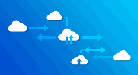 Illustration of Cloud Computing Network with Data Transfer and Connectivity Concept