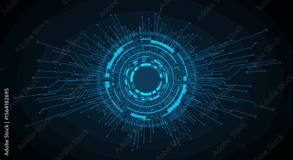Poster abstract technology background with connecting lines and circles in blue tones