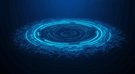 Fototapeta premium Abstract digital futuristic technological background with blue glowing circle lines