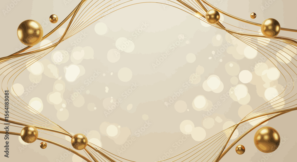 Poster elegant beige background with golden spheres and shimmering bokeh for various applications