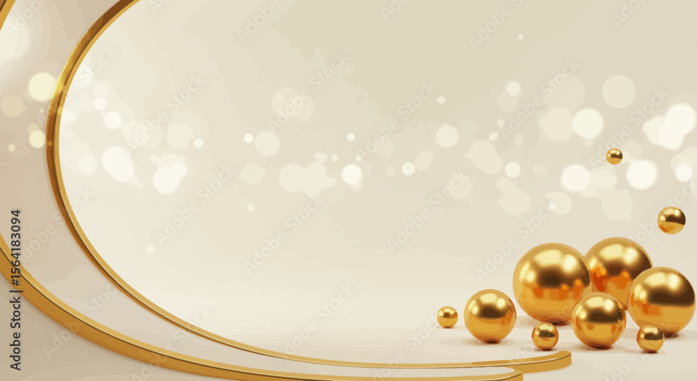 Poster elegant golden spheres and curved lines background with bokeh for luxurious design