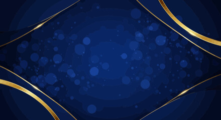 Elegant blue backdrop with golden curved lines and bokeh effect, ideal for presentations
