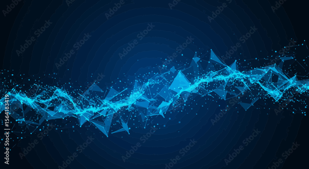 Poster abstract digital network connection with blue polygon and lines on dark backdrop
