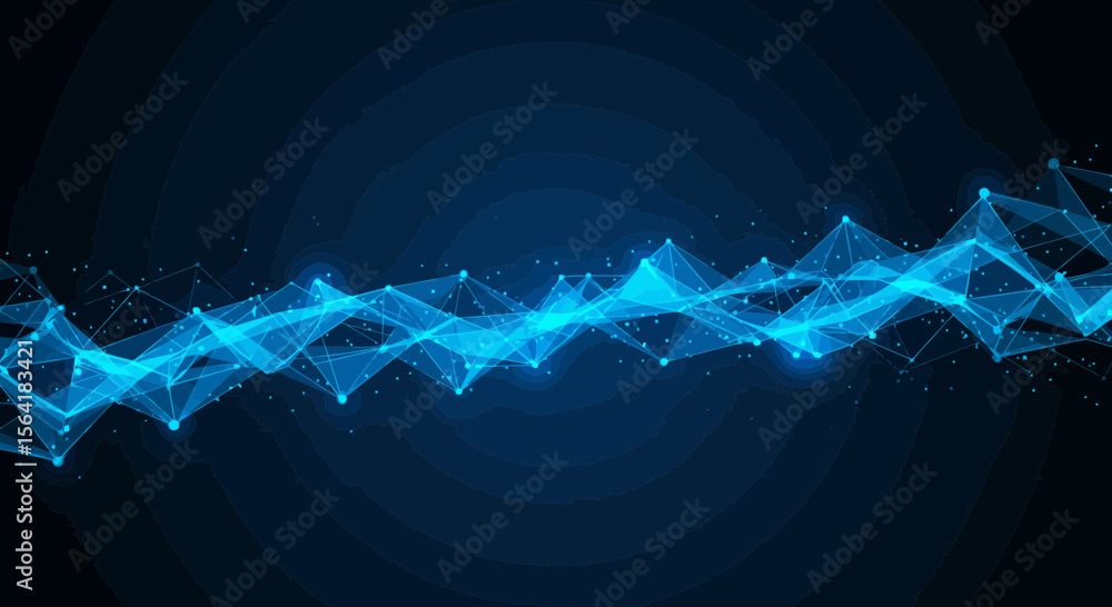 Poster futuristic network technology with glowing nodes and connections on dark background