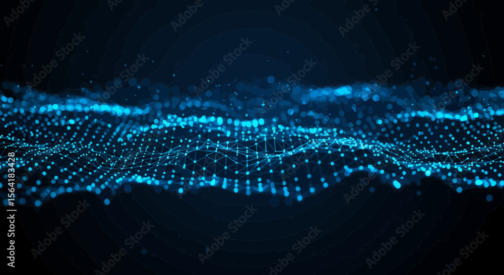 Poster abstract digital wave background with flowing particles and connecting lines