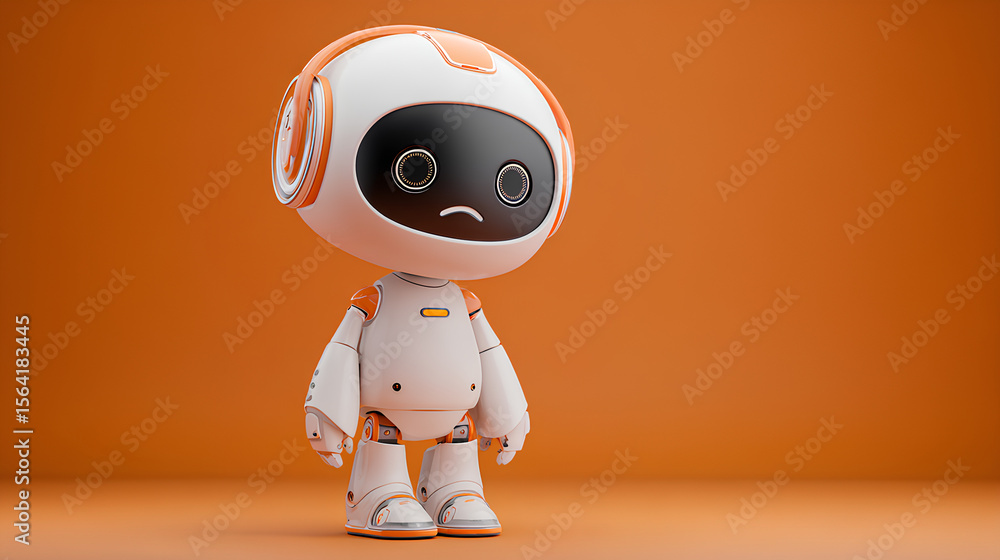 Poster sad expression ai robot character 3d graphics stock illustration