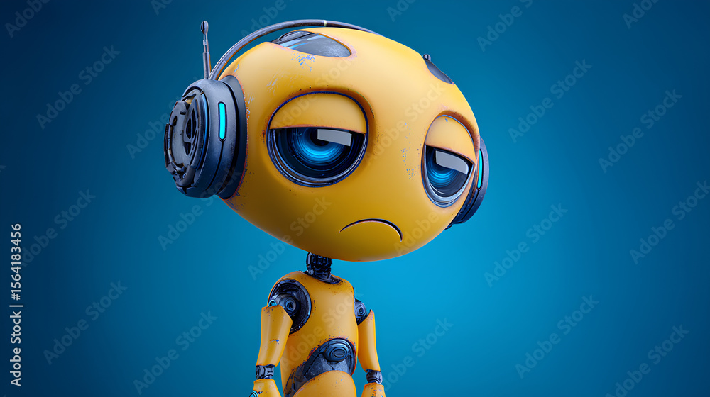 Poster sad expression ai robot character 3d graphics stock illustration