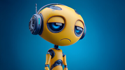 Sad expression AI robot character 3D graphics Stock Illustration