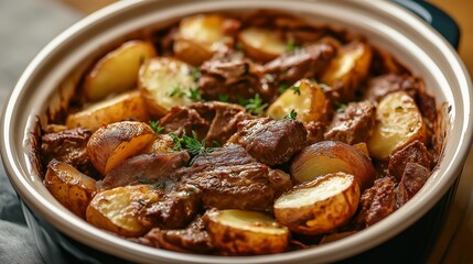 Slow-cooked beef and potatoes in rich savory sauce with fresh herbs