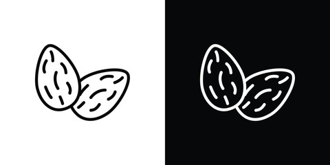 Almond icons in line style. Editable black and white strokes