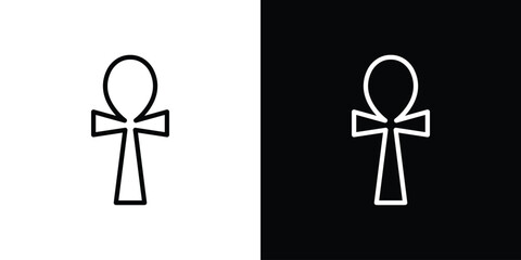 Ankh icons in line style. Editable black and white strokes