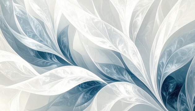 Abstract Floral Design With Grey Blue And White Leaves