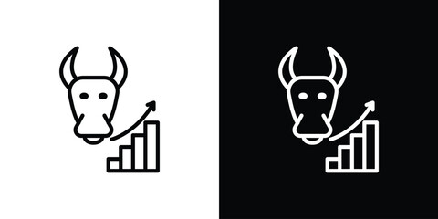 Bull market icons in line style. Editable black and white strokes