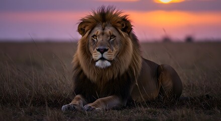 Majestic African Lion at Sunset A Powerful Symbol of the Savannah