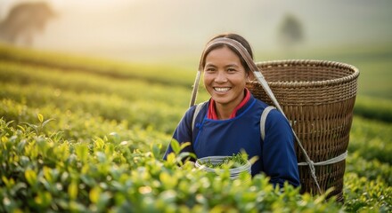Tea Harvest Smile: A Woman's Joy in the Fields