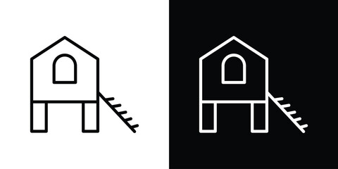 Chicken coop icons in line style. Editable black and white strokes