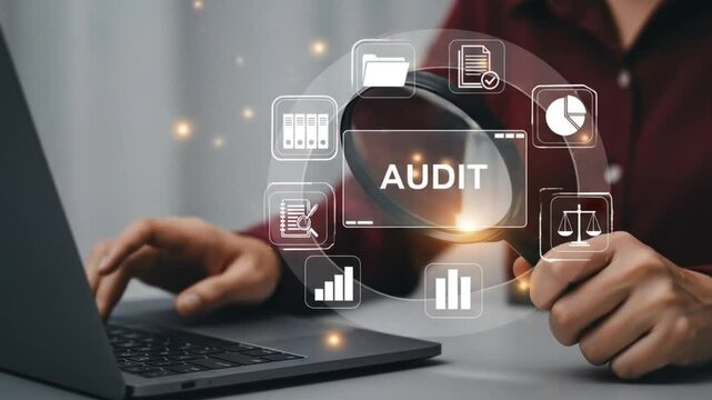 Businessman using laptop computer to audit and evaluate corporate financial statements for Audit business concept. Auditing financial accounts within the organization.