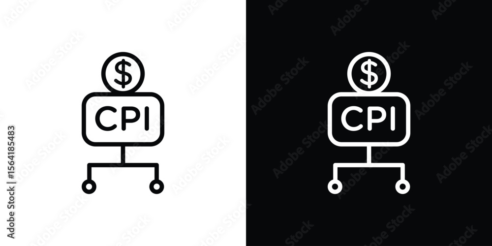 Poster consumer prices index icons in line style. editable black and white strokes