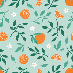 Orange colorful seamless pattern. Vector orange pattern. Citrus fruit background. Perfect for textile manufacturing wallpaper posters etc. Vector illustration.	
