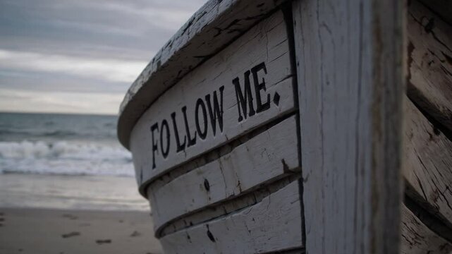 Bateau &eacute;chou&eacute; avec "FOLLOW ME" &eacute;crit sur la coque