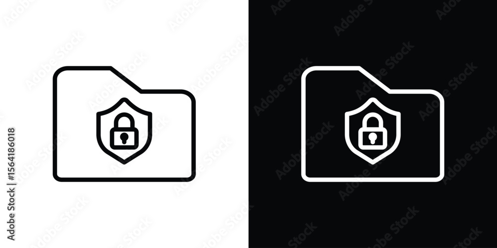 Poster folder security icons in line style. editable black and white strokes