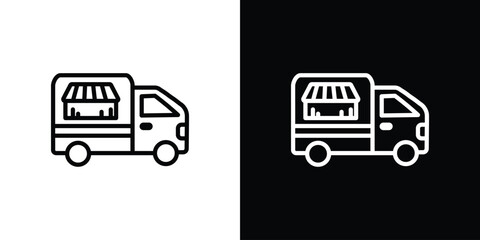 Food truck icons in line style. Editable black and white strokes