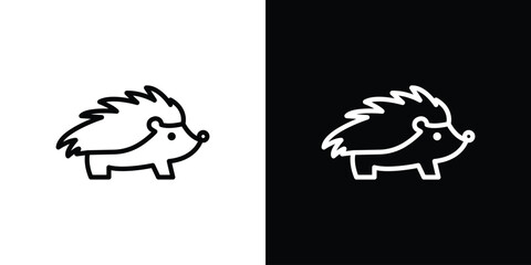 Hedgehog icons in line style. Editable black and white strokes