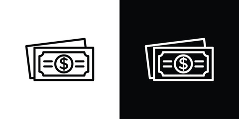 Money icons in line style. Editable black and white strokes