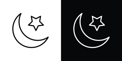 Moon and star icons in line style. Editable black and white strokes