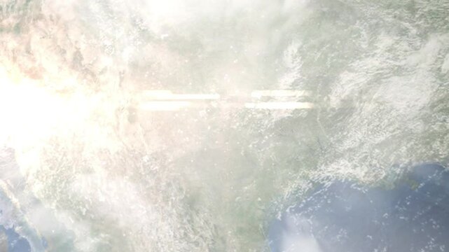 Earth zoom in from space and focus on Abilene, Texas, USA. Background for travel intro or blog. Satellite view. 3D style Animation. Images from NASA.