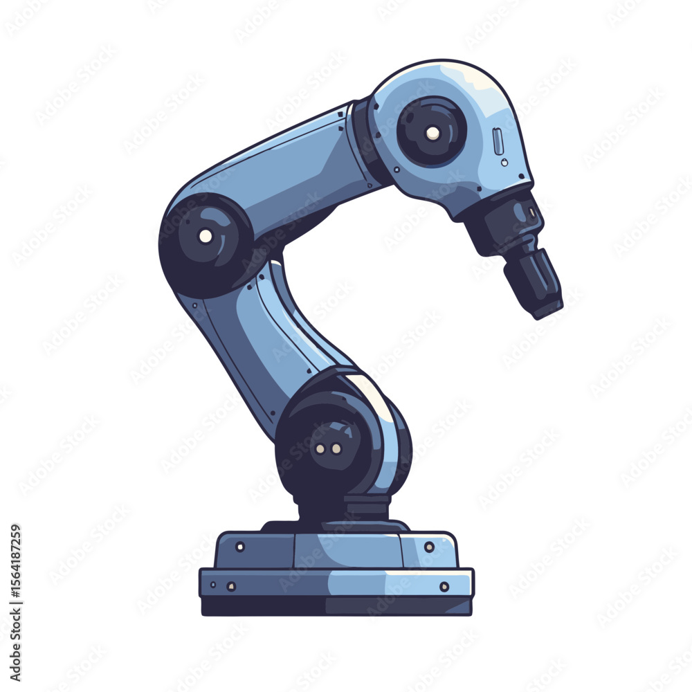Poster robot arm icon representing technology and automation in a simple flat design for industrial applica