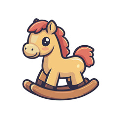 Cute rocking horse icon in simple flat design for playful children's environment