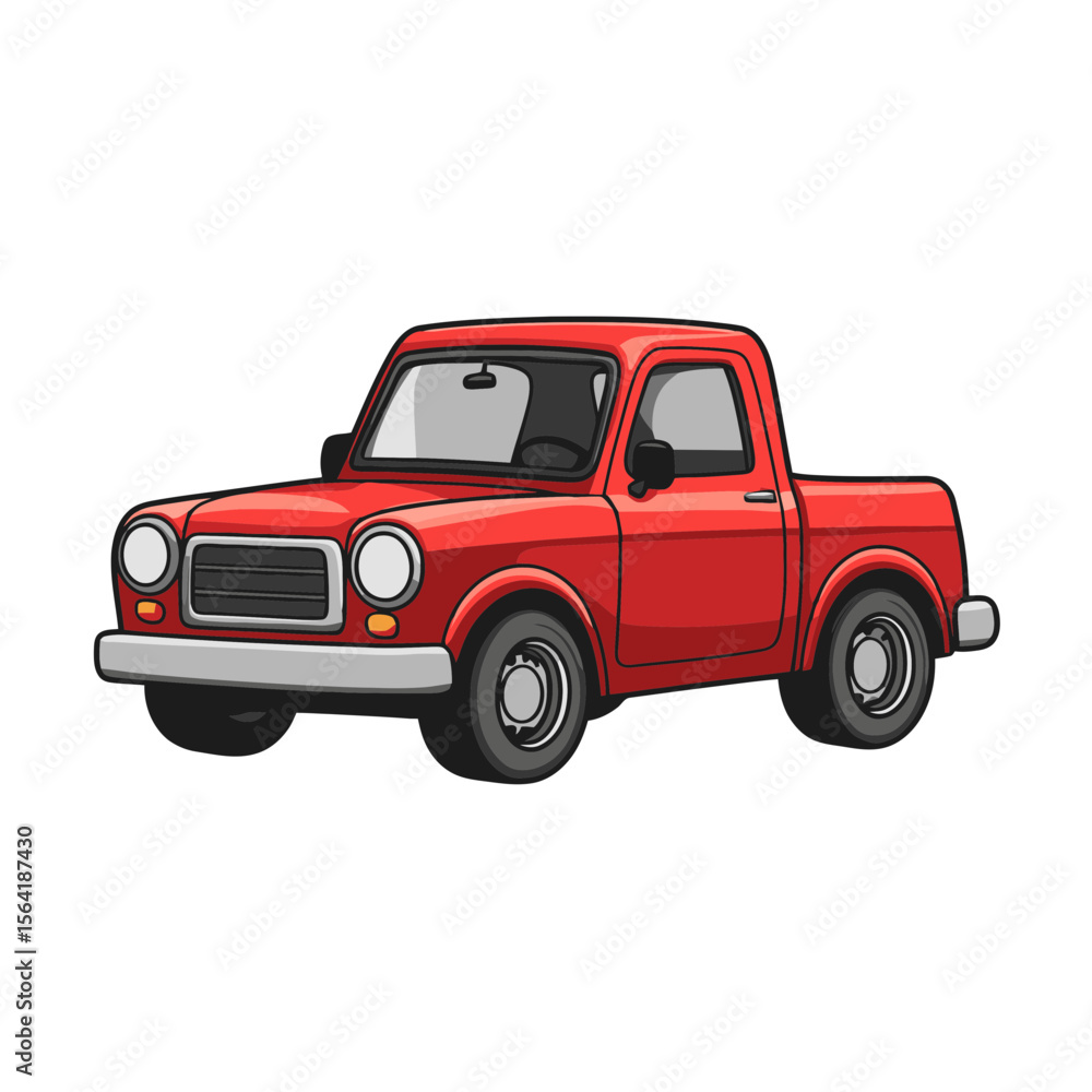 Poster colorful cartoon icon of a simple red toy car designed in flat style with basic features and vector 