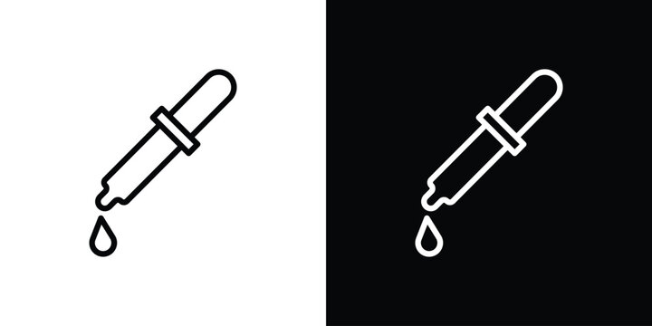 Pipette icons in line style. Editable black and white strokes