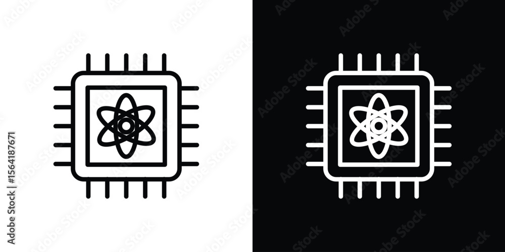 Aufkleber quantum computing icons in line style. editable black and white strokes