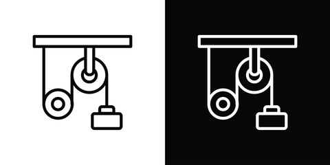 Pulley icons in line style. Editable black and white strokes