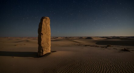 Night in the Desert: A Lone Stone Under a Starry Sky