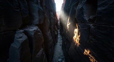 Sunbeams Illuminating a Narrow Canyon