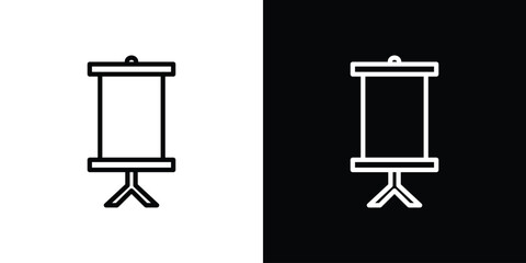 Roll up banners icons in line style. Editable black and white strokes