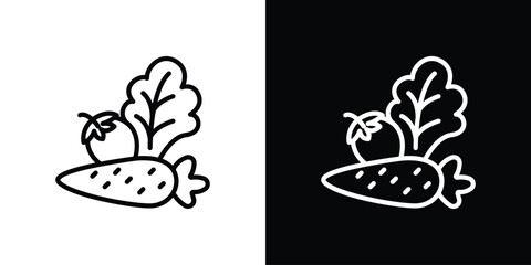 Vegetable icons in line style. Editable black and white strokes