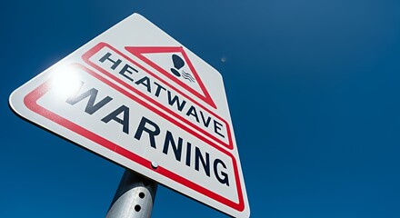 Heatwave Warning Sign Under Clear Blue Sky Emphasizing Extreme Weather